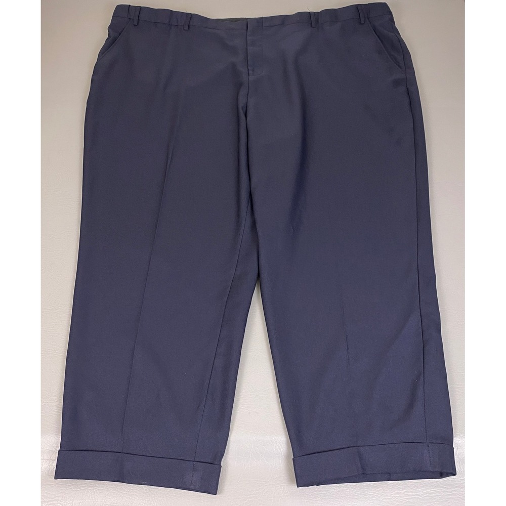 KS Signature Dress Pants Men's Size 60x30 Big Navy Blue Flat Front Cuffed